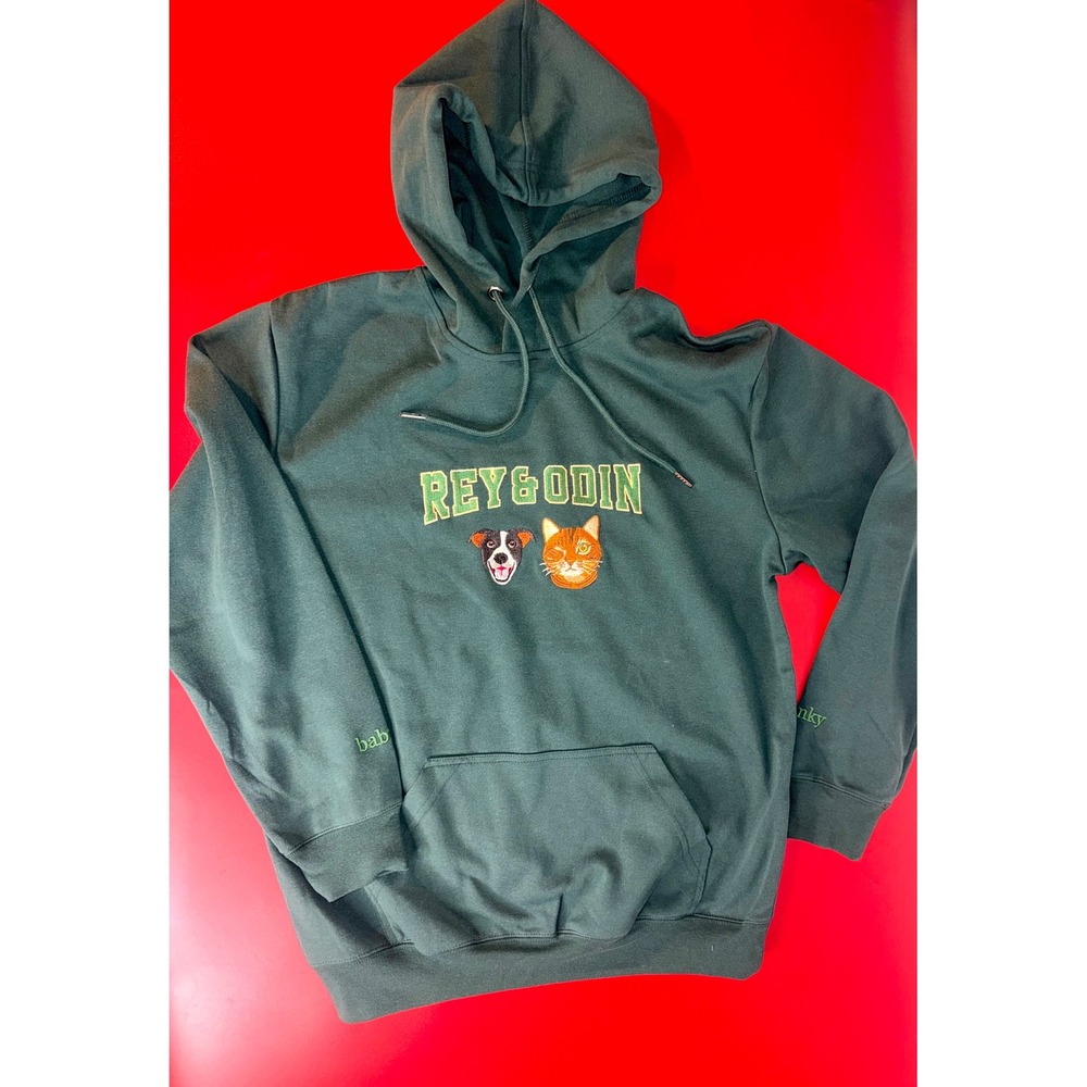 I Vango Rey & Odin Custom Pet Embroidered Hoodie Forest Green Medium